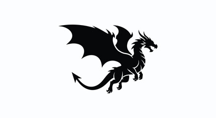 Fototapeta premium A black dragon figure is depicted in a dramatic silhouette against a white background