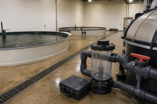 Aquaculture Water Quality Monitoring sampling chamber in recirculating room