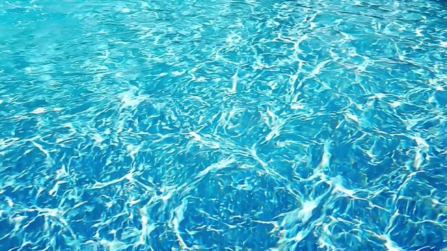 Slow motion panning shot of pool water rippling and reflecting sunlight in outdoor swimming pool on sunny summer day. calm daytime mood. emphasis on surface texture and light patterns