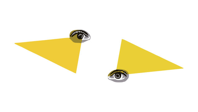 Searching Eyes and Yellow Triangles: A conceptual image featuring two disembodied eyes peering out from within bright yellow triangles, suggesting observation and insight.