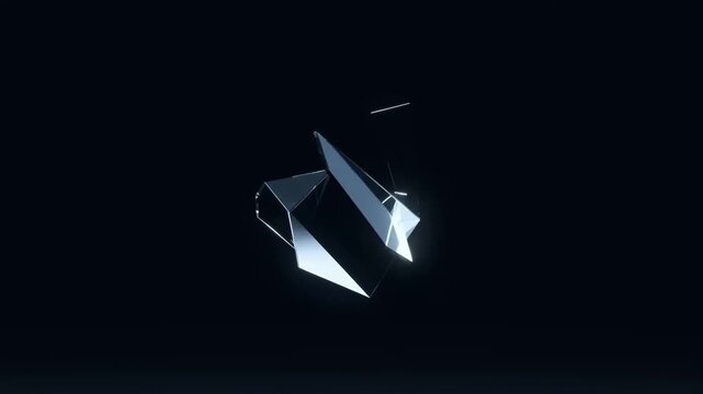 Abstract geometric metallic structure with illuminated edges against a dark background