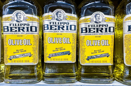 NORWALK, CT, USA - AUGUST 18, 2026: Filippo Berio olive oil bottles presenting cooking and healthy eating concepts