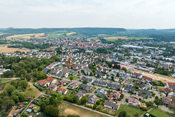 Fototapeta premium Drone aerial view of Knittlingen in Baden Württemberg, Enzkreis Region, Germany