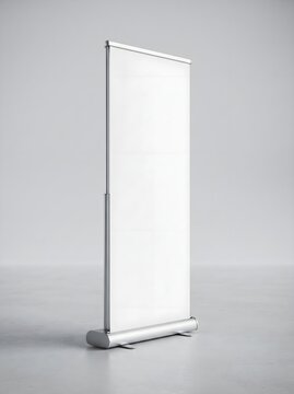 Blank roll up banner stand mockup for presentation of corporate branding and advertising design in studio