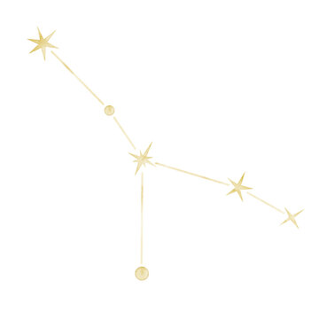 Cancer watercolor constellation illustration on isolated background. Golden zodiac star map for astrology, horoscope, nursery decor, celestial collections and fantasy designs.