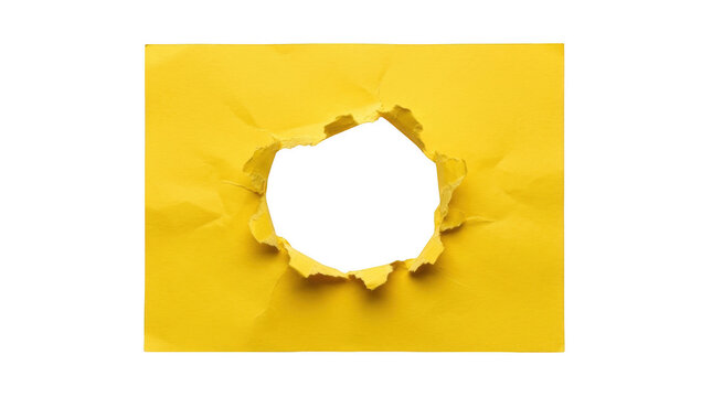 Vibrant yellow torn paper sheet with a ripped center opening revealing a stark black background for bold designs