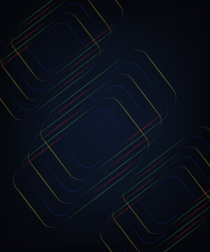 Abstract digital background with glowing dotted rounded rectangles and tech lines in dark gradient vectors design