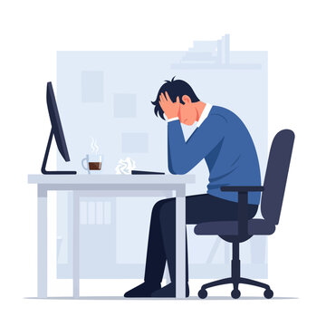 Business Professional Exhausted At Desk Overwhelmed By Work Load Stress