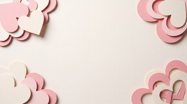 Abstract background edge of paper cut 3 layers corner heart shape - soft pink and white