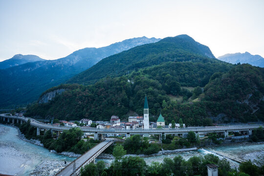 view of Dogna, a small municipality in the Canal del Ferro in Friuli-Venezia Giulia, located along the Fella river.