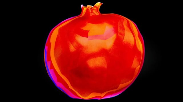 Colorful pumpkin displaying layered neon patterns against a black background
