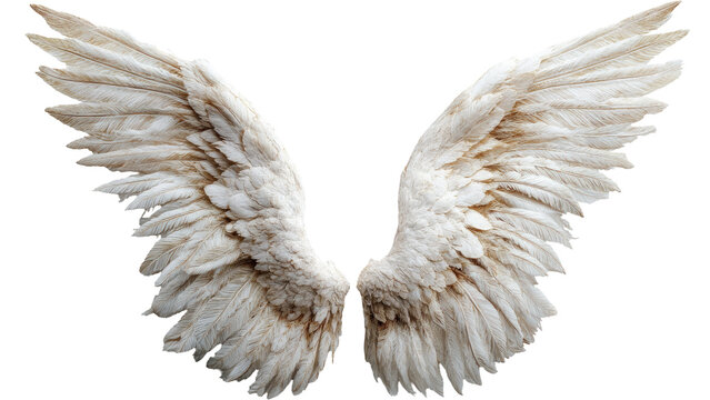 Detailed white angel wings isolated on white background
