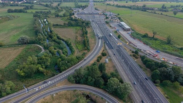 Aerial View of A7 Italy, Milan West Motorway Toll Station
