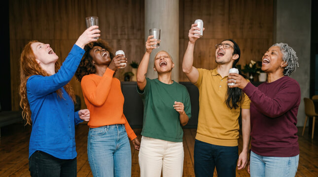Friends singing along together at a party