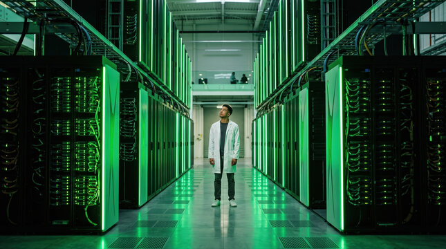 Data center engineer inspect server rack corridor
