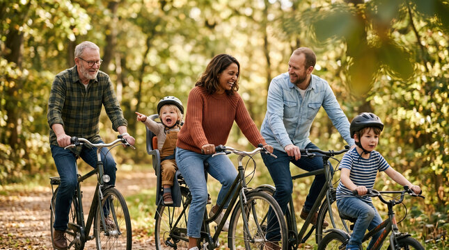 Family Cycling Together on a Path