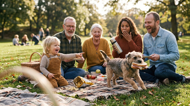 Family Picnic with a Sandwich-Stealing Dog