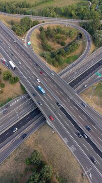 Aerial View of Highway Traffic Interchange in Milan, Italy