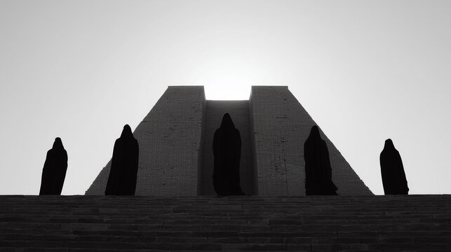 Ancient Mesopotamian Ziggurat with black figure