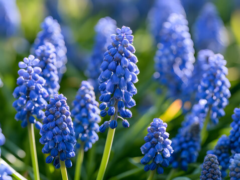 Muscari flowers, hyacinths blooming at Keukenhof, The Netherlands