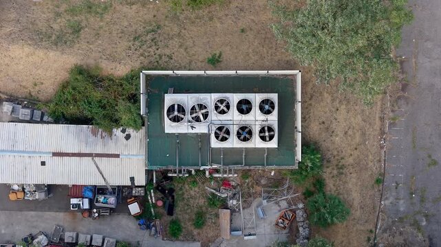 HVAC System Beside Modern Commercial Building from Above