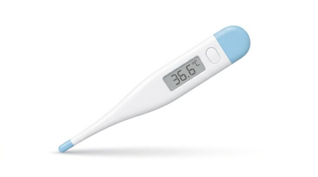 Digital thermometer showing a normal body temperature of 36.6 degrees Celsius