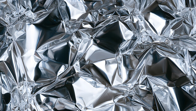 A background with crumpled silver foil texture and reflective shimmer