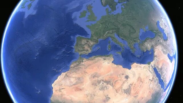 Video of planet Earth rotating in space.
Greece, albania, north macedonia
on geographical world map.
