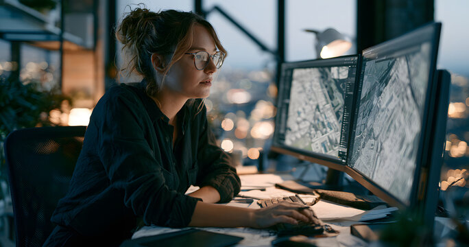 Urban Planner in Her Twenties Utilizing Computer Software