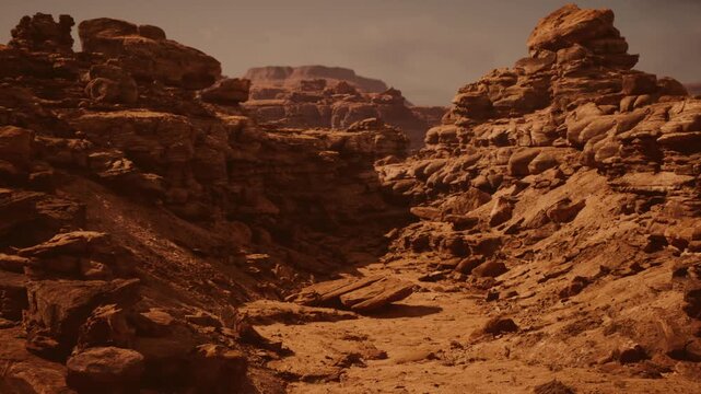 moody rocky corridor with narrow trail and mottled light, steep textured walls and pockets of shadow, cinematic composition suggesting exploration and discovery