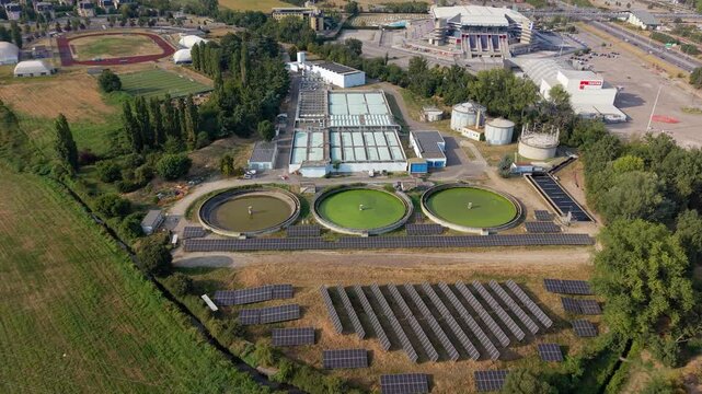 Wastewater Treatment Plant and Solar Panels Near Milan Italy