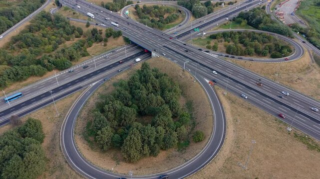 Drone View of A7 Highway Milan, Italy. Western Ring Road Interchange