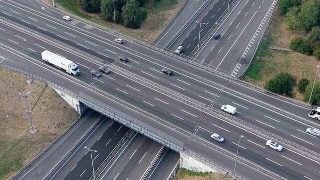 Aerial View of A7 Motorway Interchange in Assago, Milan, Italy