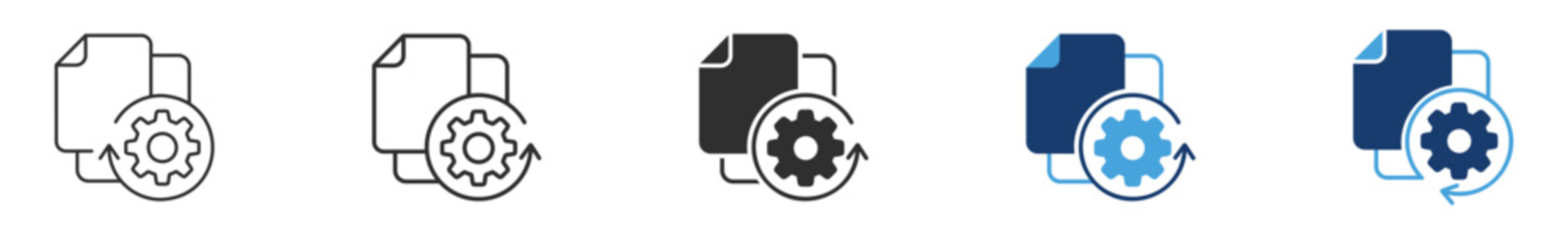 Document processing, file management icon set, vector illustration