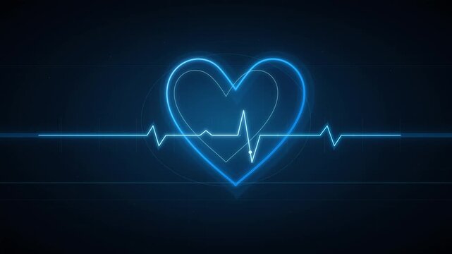 Glowing blue heart pulse medical monitor loop animation showing constant rhythmic vital signs motion video clip