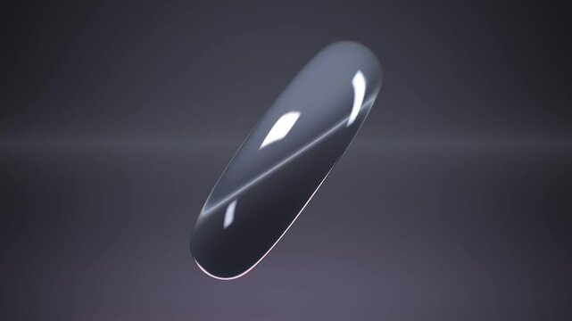 Glossy dark 3D shape morphing between sphere torus and cube on a soft gradient