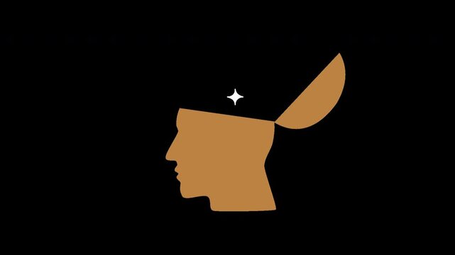 Human head silhouette opening to reveal floating ai logo inside in isolated chroma key animation