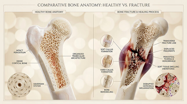 Healthy Bone Versus Fracture Discontinuity and Callus Formation