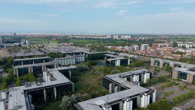 Milanofiori Business District and Commercial Buildings, Aerial Drone View, Assago, Italy