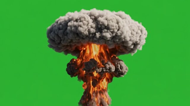 Large thermobaric fireball explosion on green screen