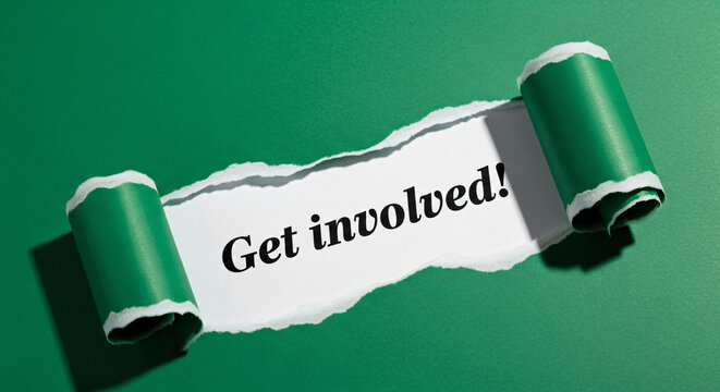 Get Involved Message Under Torn Green Paper Reveal Concept