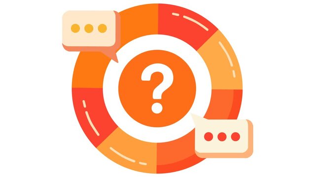 Animated business footage featuring a customer support FAQ icon with question mark and chat bubbles. Perfect for help center, online support, customer service, chatbot, and business presentations