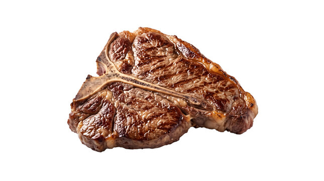 A delicious grilled t bone steak with char marks isolated on transparent background