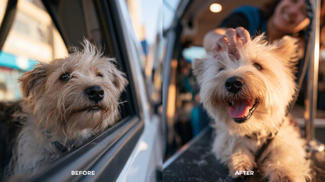 Dog Grooming Before and After Transformation Concept