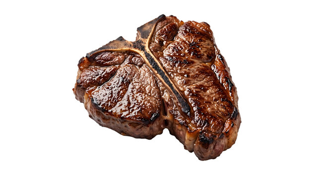 A delicious grilled t bone steak with beautiful sear marks isolated on transparent background