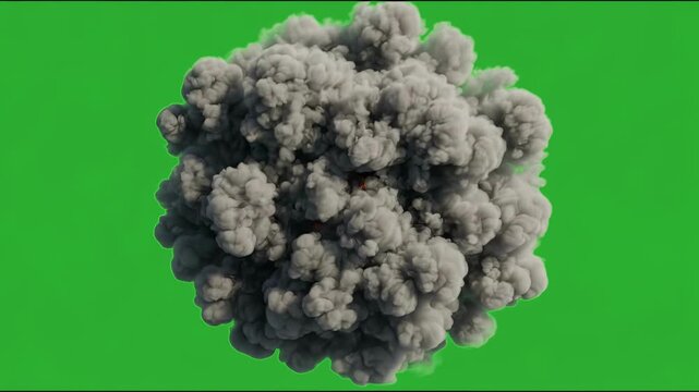 Proximity airburst warhead explosion on green screen