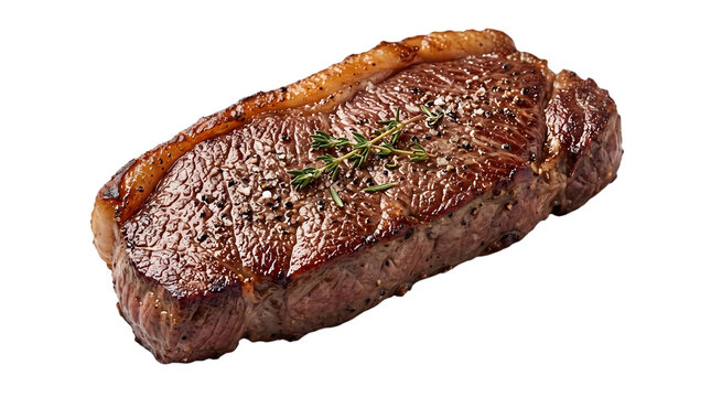A delicious grilled beef sirloin steak seasoned with fresh herbs isolated on transparent background