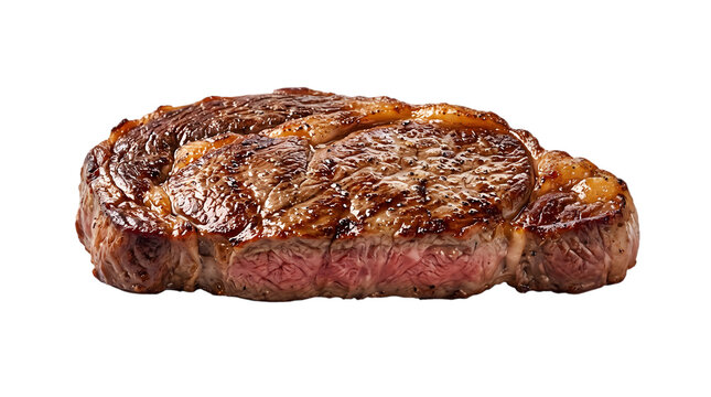 A delicious grilled ribeye steak cooked to medium rare perfection isolated on transparent background
