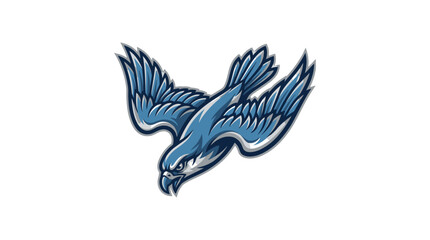 Fototapeta premium Blue hawk swooping down mascot illustration graphic design with fierce expression and dynamic wings
