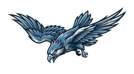 Fototapeta premium Blue eagle mascot flying in attack pose, powerful vector illustration for sports team branding
